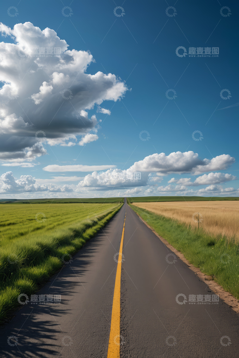 高清大图下载【趣麦麦图】田野间的笔直公路风景