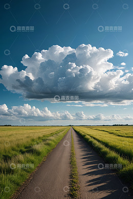 田野间道路与蓝天白云景观