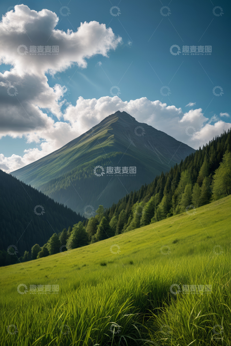 高清大图下载【趣麦麦图】青山草地与蓝天白云风景