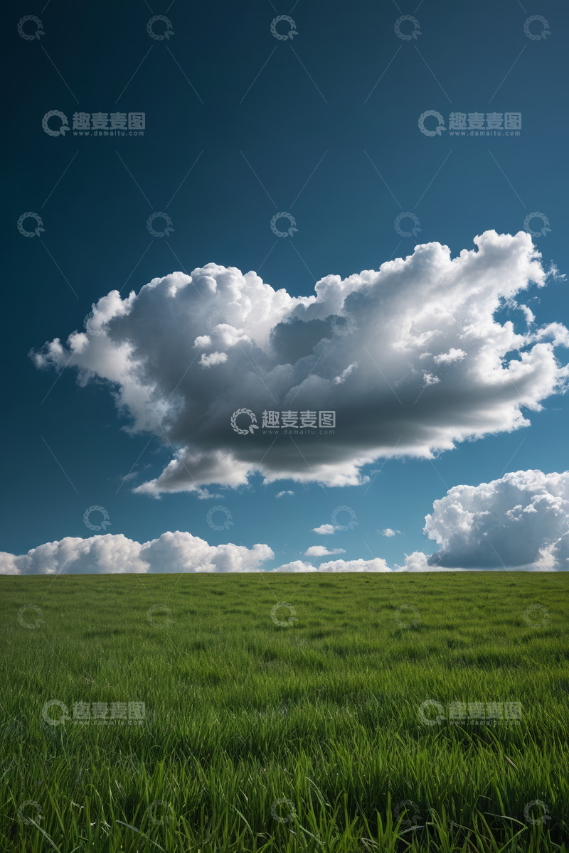 高清大图下载【趣麦麦图】广阔绿草地与天空中的白云