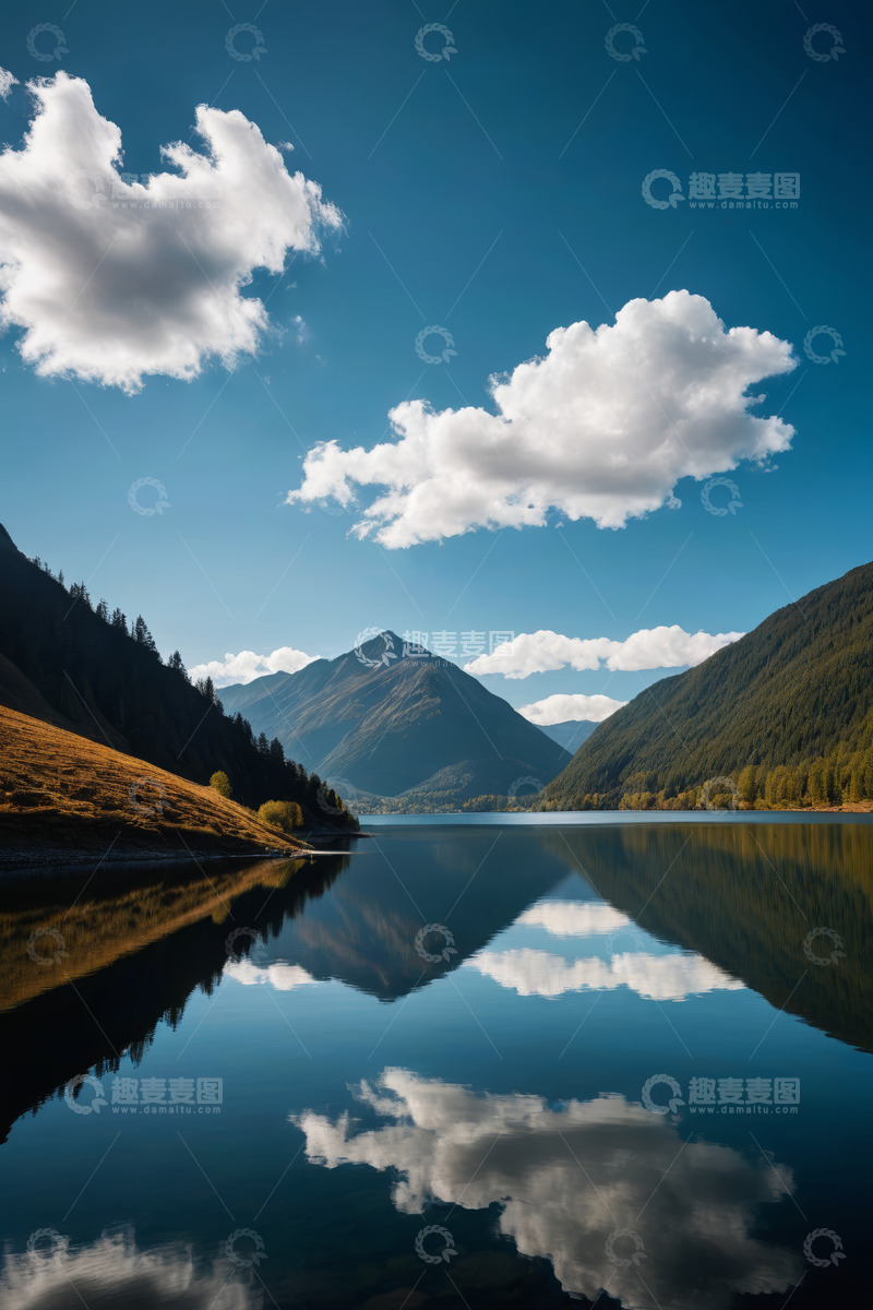 高清大图下载【趣麦麦图】湖光山色蓝天白云风景
