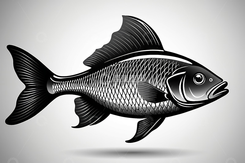 高清大图下载【趣麦麦图】黑白风格鱼的插画素材