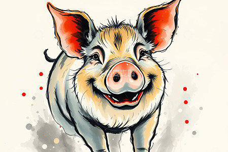 卡通风格微笑小猪插画