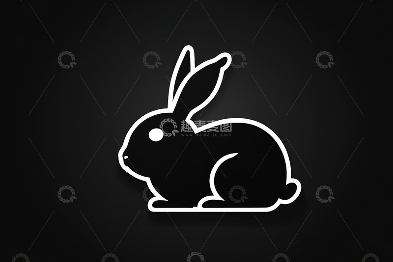 高清大图下载【趣麦麦图】简约黑白线条兔子插图