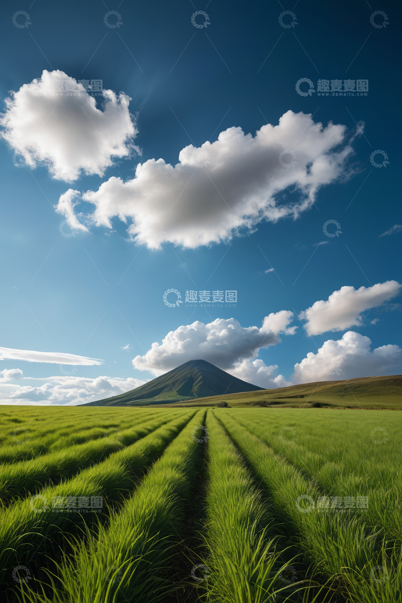 高清大图下载【趣麦麦图】广阔田野与远山蓝天白云景观