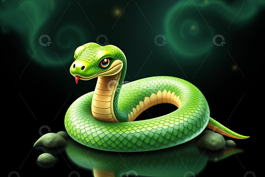 绿色卡通蛇盘绕特写