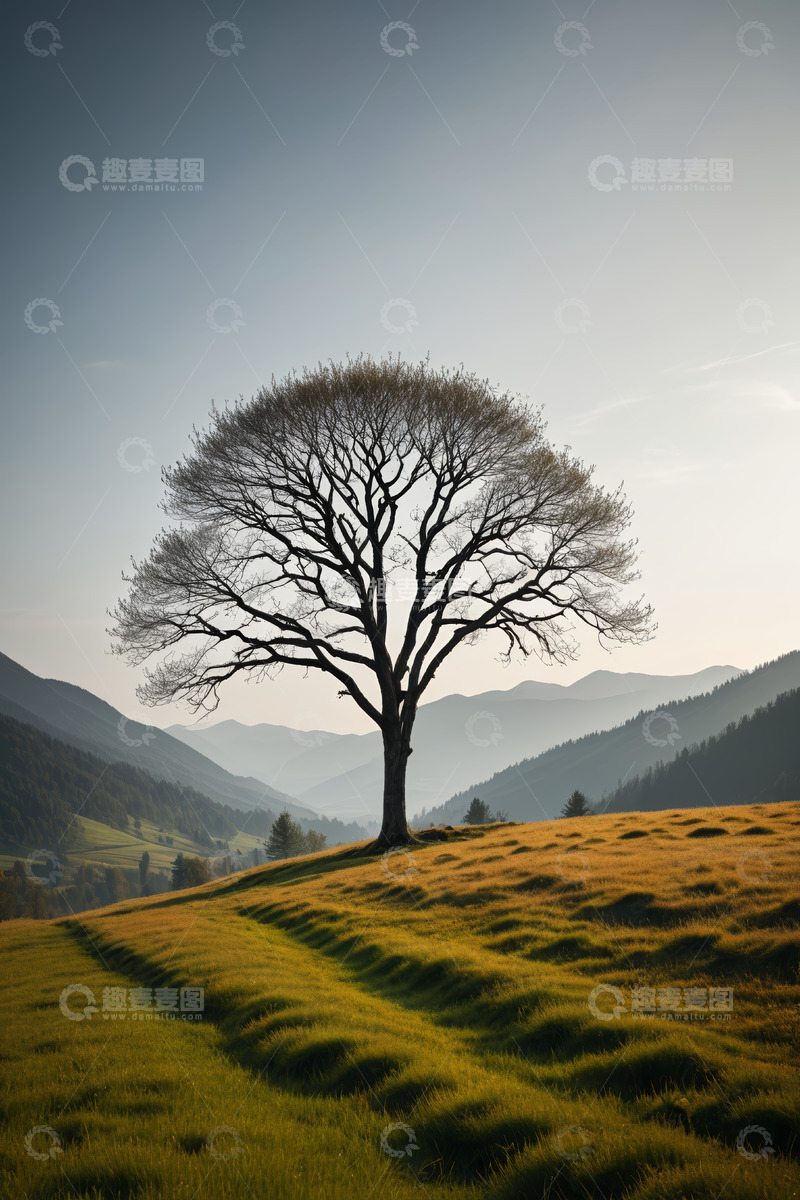 高清大图下载【趣麦麦图】山丘上的孤树自然风光