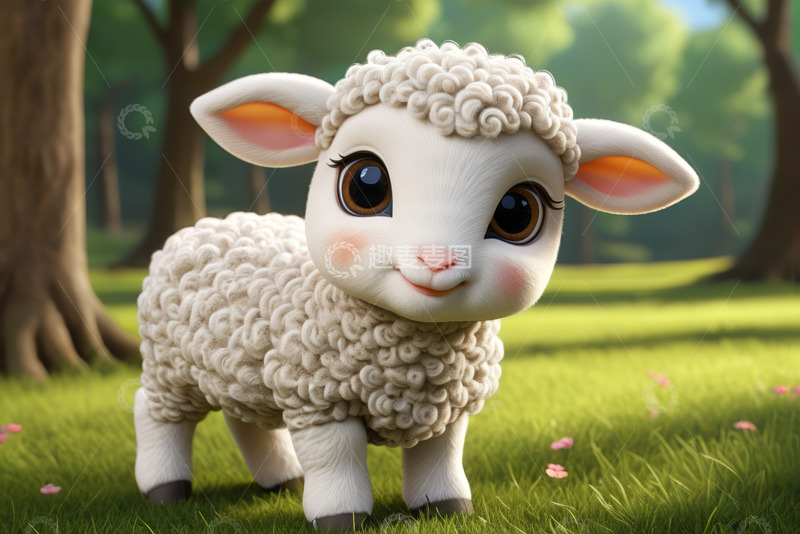 高清大图下载【趣麦麦图】卡通绵羊在草地场景