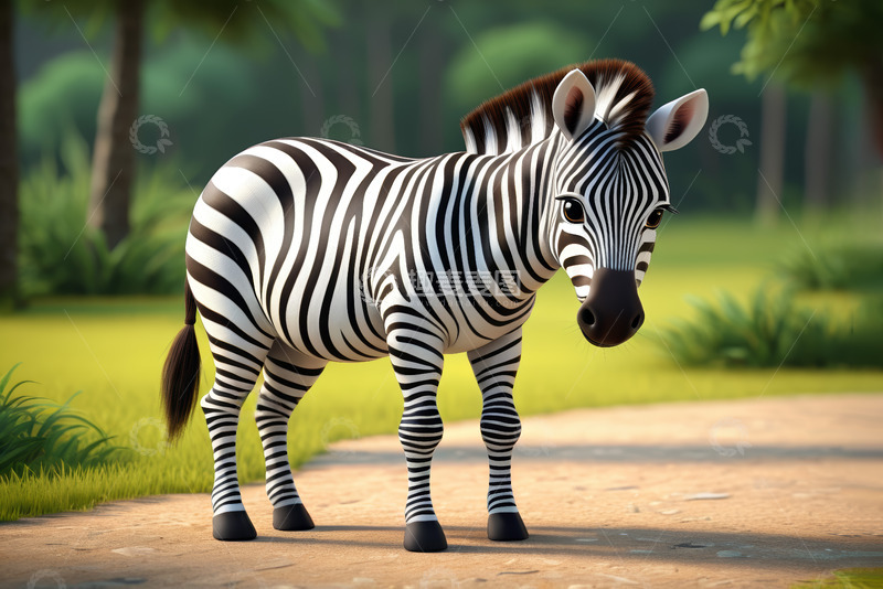 高清大图下载【趣麦麦图】卡通斑马站在户外场景