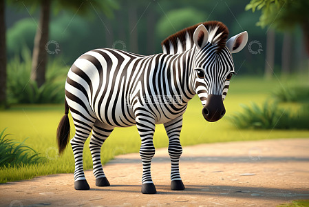 卡通斑马站在户外场景
