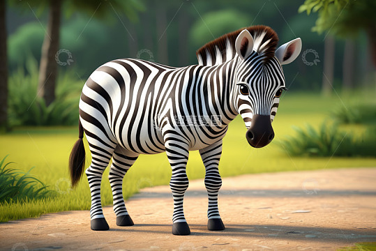 卡通斑马站在户外场景