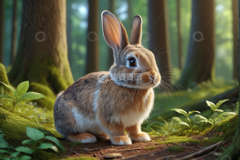 高清大图下载【趣麦麦图】森林中的可爱兔子
