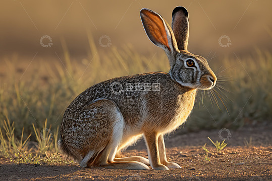 野外蹲坐的野兔特写