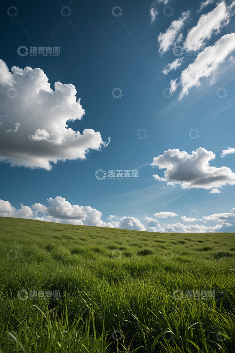 高清大图下载【趣麦麦图】蓝天白云下的绿色草原风景