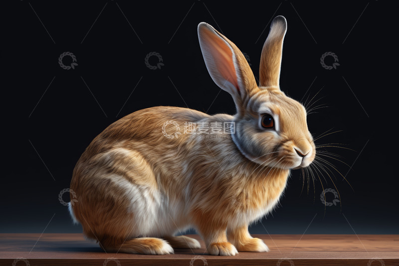 高清大图下载【趣麦麦图】棕色兔子坐于台面特写