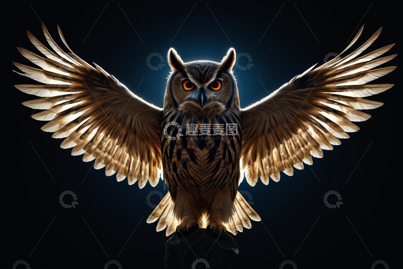高清大图下载【趣麦麦图】展翅的猫头鹰特写