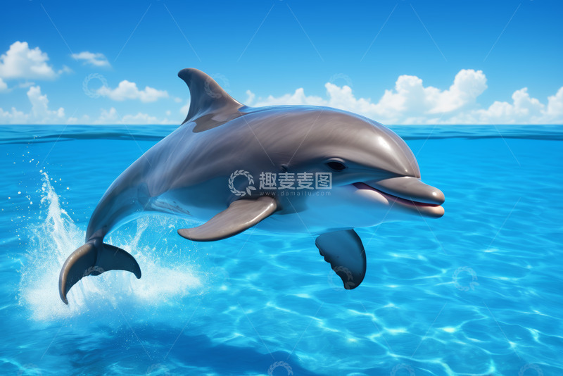 高清大图下载【趣麦麦图】海豚跃出蓝色海洋画面