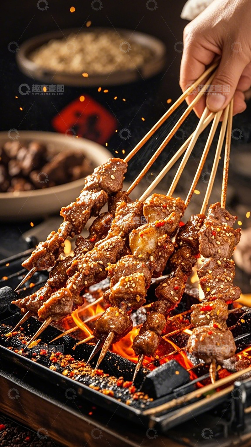 高清大图下载【趣麦麦图】炭火烤羊肉串美食摄影