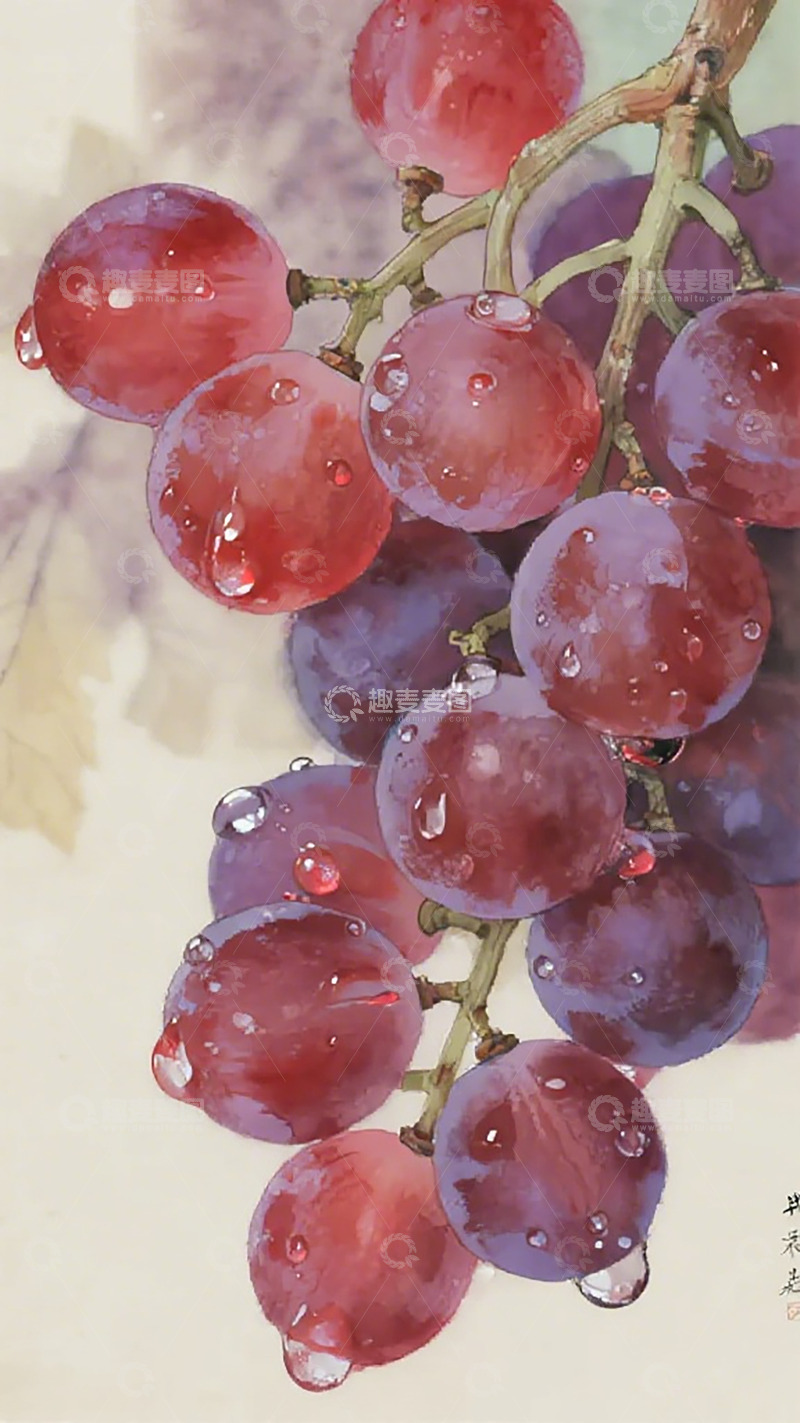 高清大图下载【趣麦麦图】水彩葡萄水果绘画作品