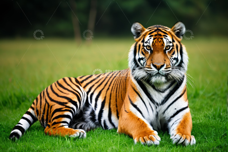 高清大图下载【趣麦麦图】草地上休憩的老虎