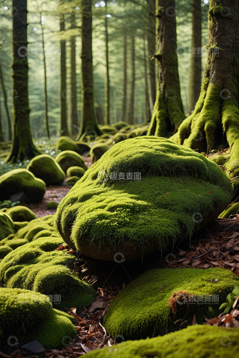 高清大图下载【趣麦麦图】森林中长满苔藓的石头景观
