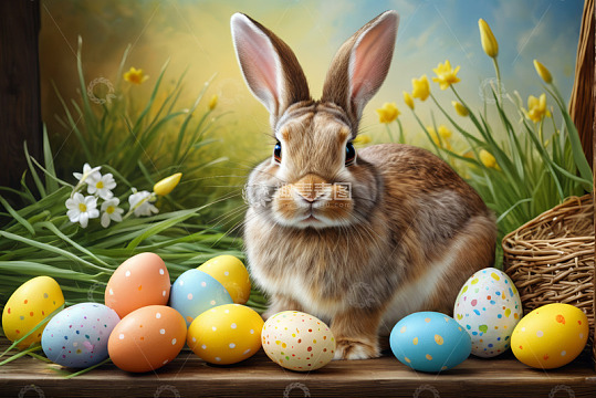 复活节兔子与彩蛋静物