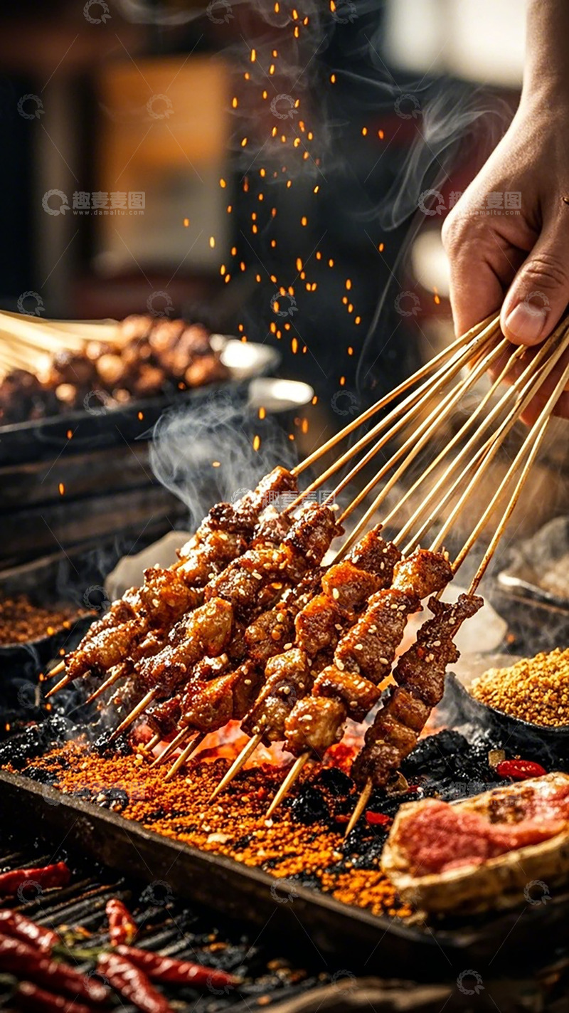 高清大图下载【趣麦麦图】【标题】：烧烤美食诱人香气四溢