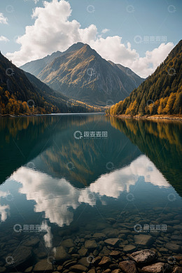 山间湖泊自然风光全景