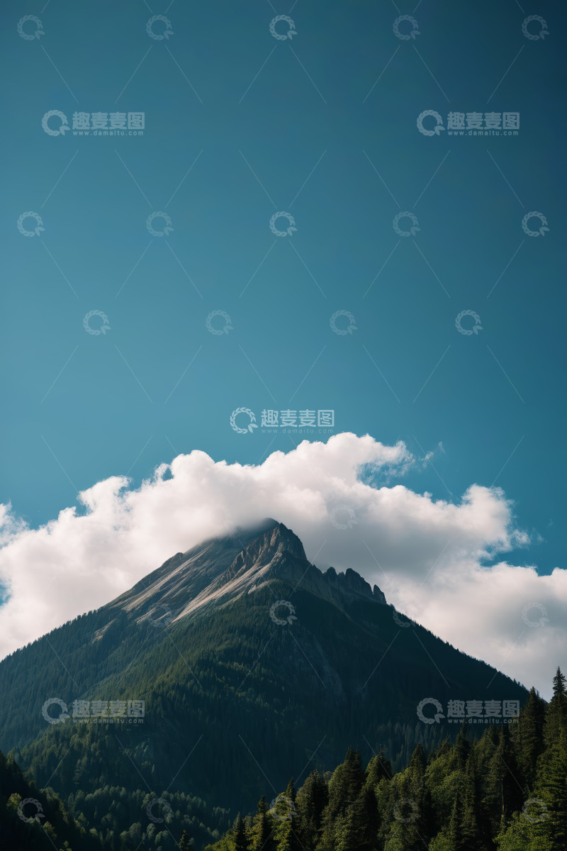 高清大图下载【趣麦麦图】高山森林与蓝天白云景观