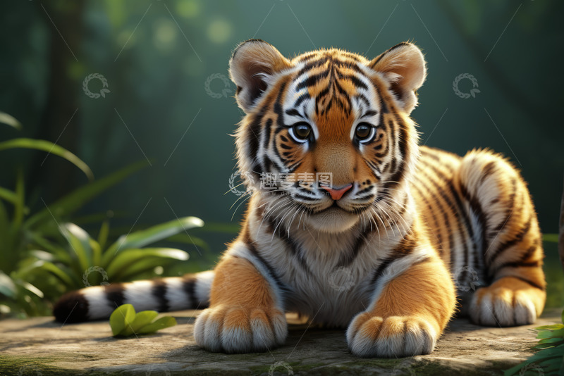 高清大图下载【趣麦麦图】趴卧的小老虎特写