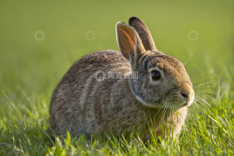 高清大图下载【趣麦麦图】草地上的灰兔特写