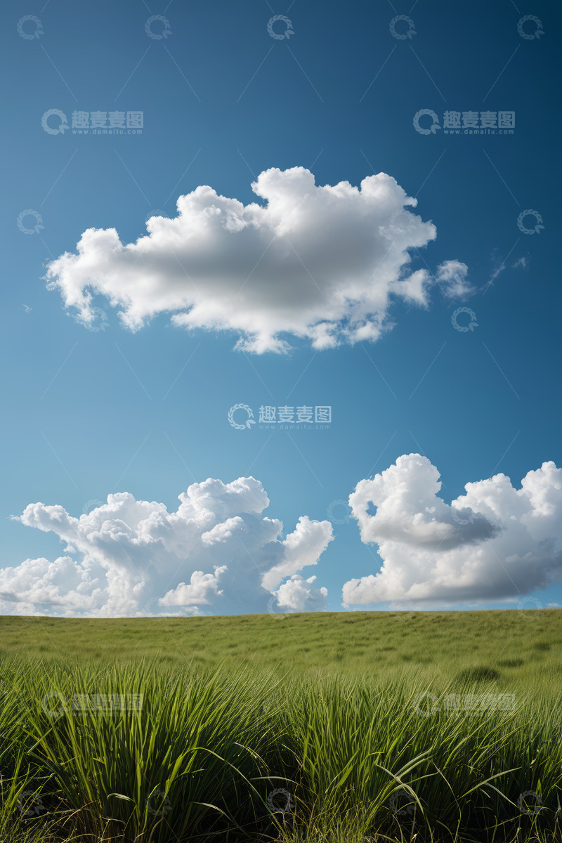 高清大图下载【趣麦麦图】蓝天草地与白云风景