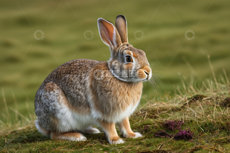 高清大图下载【趣麦麦图】草地上蹲坐的兔子特写
