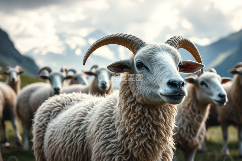 高清大图下载【趣麦麦图】群羊于山间草原的景象