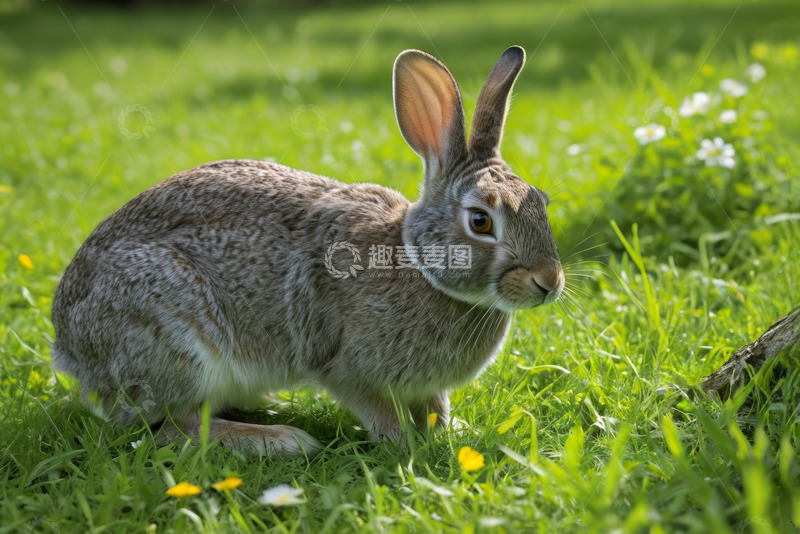 高清大图下载【趣麦麦图】草地上的灰兔特写