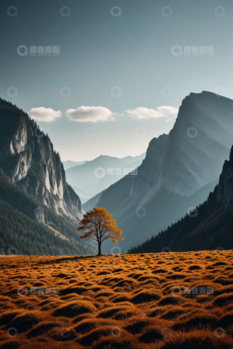 高清大图下载【趣麦麦图】山间原野孤树自然风光