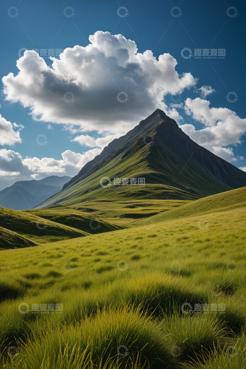 高清大图下载【趣麦麦图】户外青山草地蓝天白云景观
