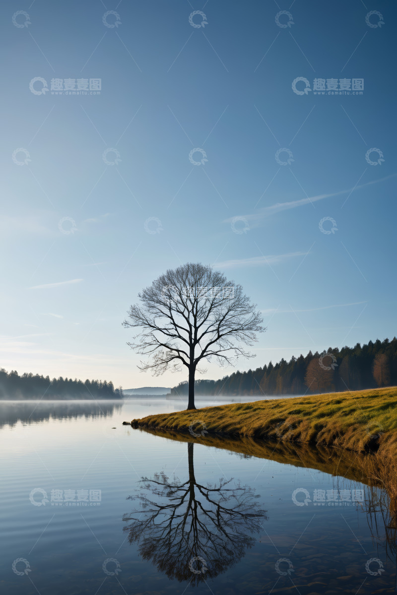 高清大图下载【趣麦麦图】湖畔孤树自然风光