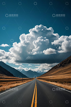 开阔原野中的公路景观
