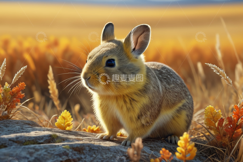 高清大图下载【趣麦麦图】田野中站立的兔子