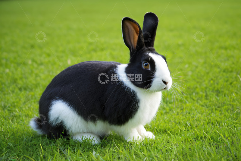 高清大图下载【趣麦麦图】草地上的黑白宠物兔
