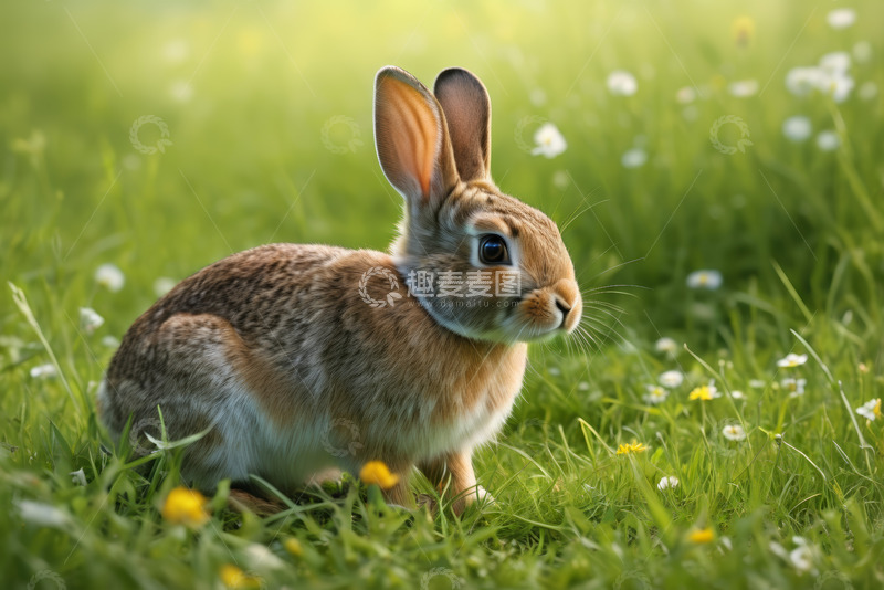 高清大图下载【趣麦麦图】草地上的棕色兔子特写