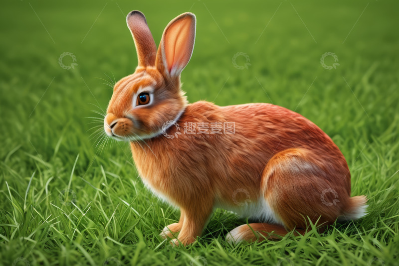 高清大图下载【趣麦麦图】草地上的橙色兔子