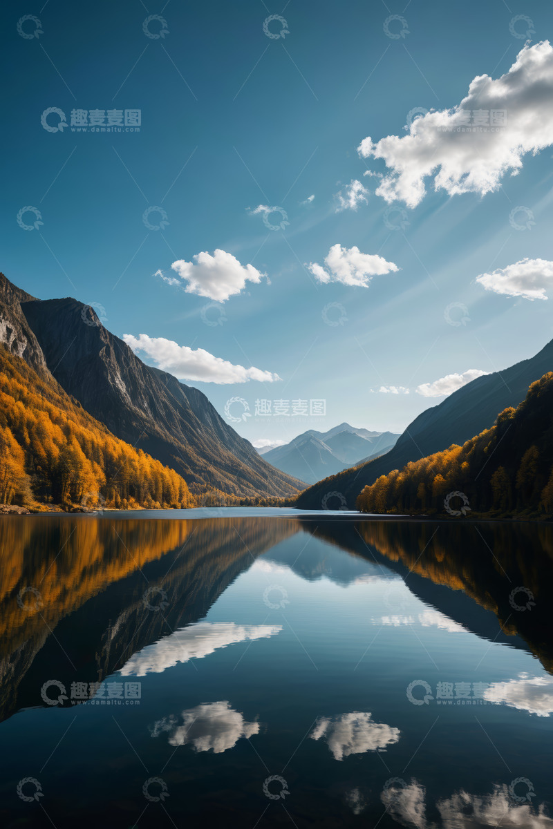 高清大图下载【趣麦麦图】秋日山间湖泊自然风景