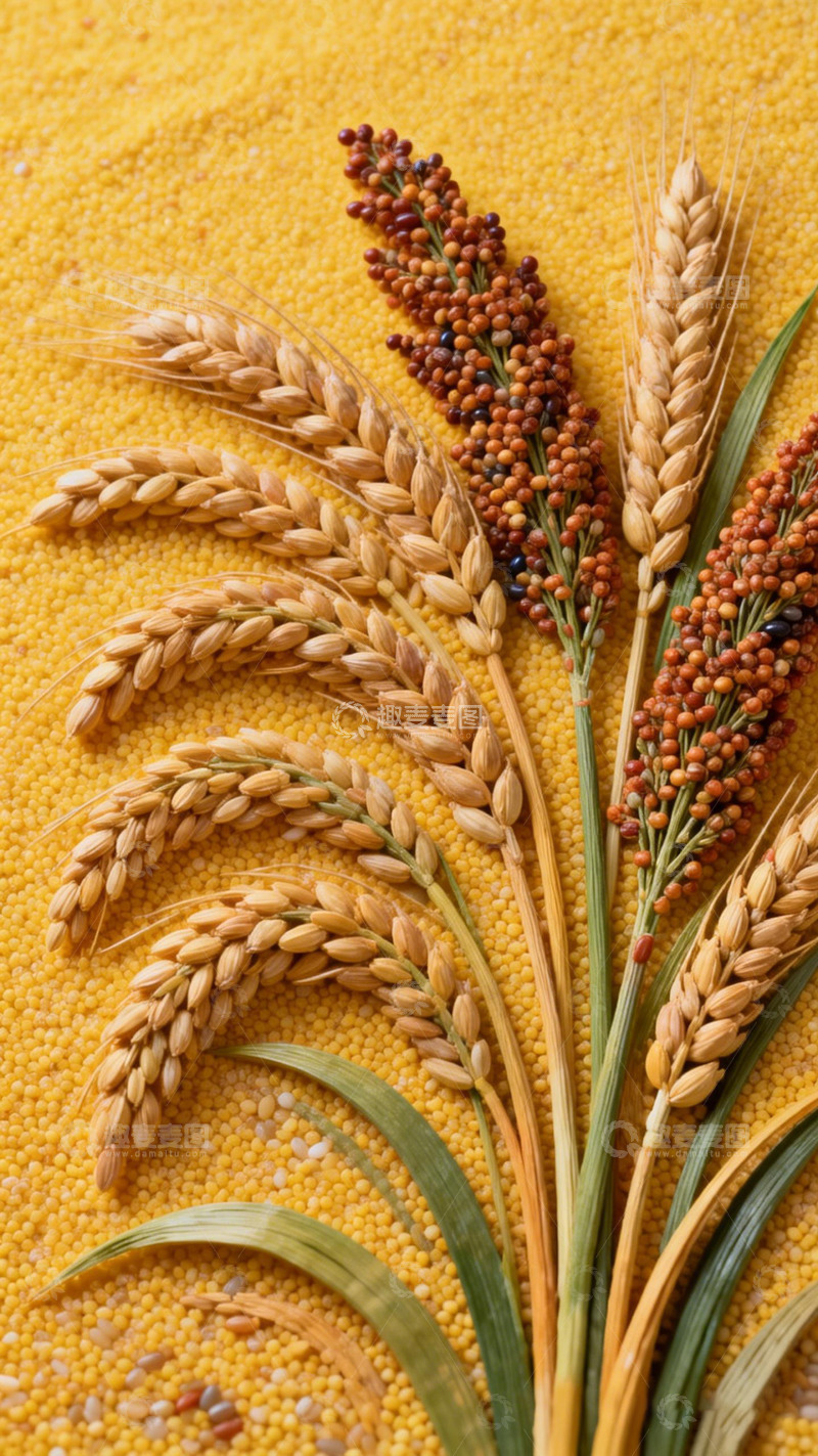高清大图下载【趣麦麦图】谷物丰收麦穗小米背景