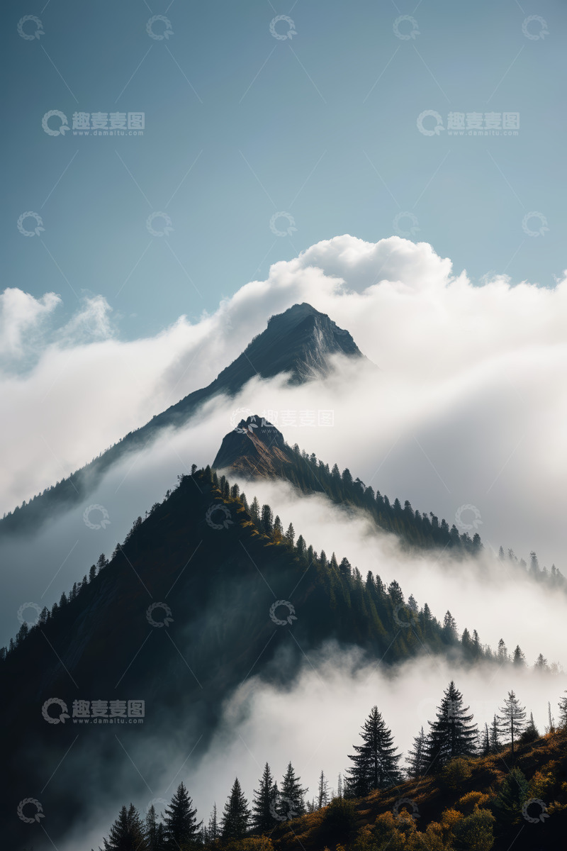 高清大图下载【趣麦麦图】云雾缭绕的山峰与森林景观