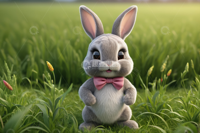 高清大图下载【趣麦麦图】草地上站立的卡通兔子形象