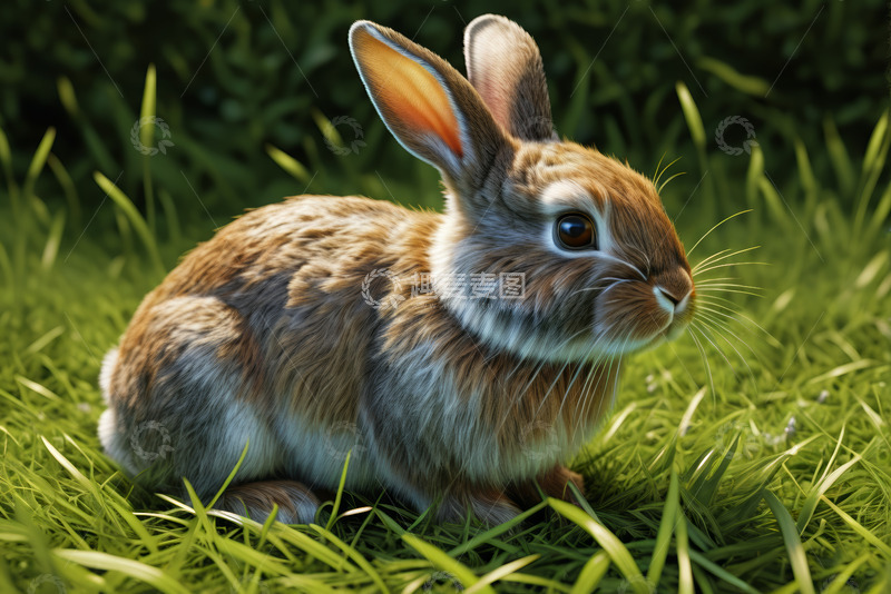 高清大图下载【趣麦麦图】草地上的棕色兔子特写