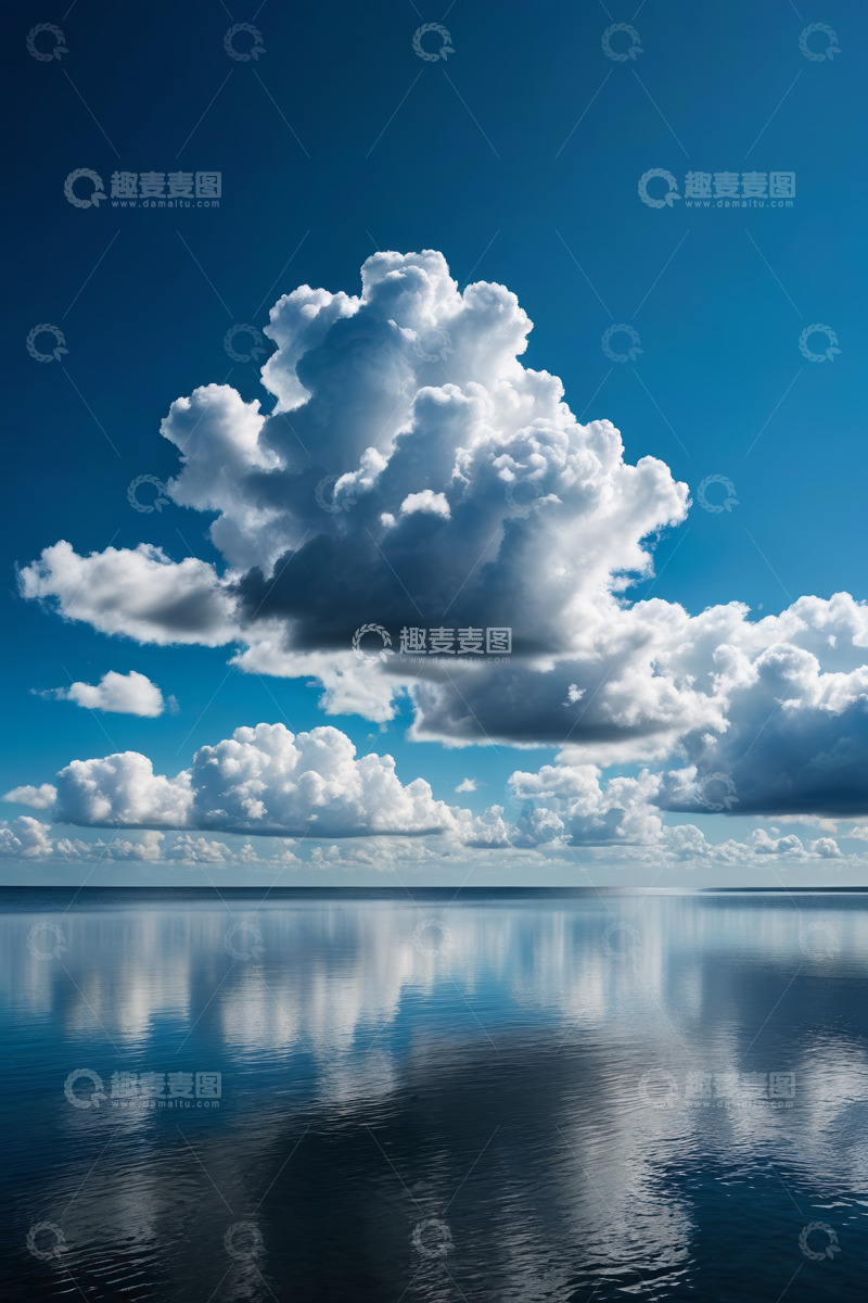 高清大图下载【趣麦麦图】蓝天白云下的平静海面