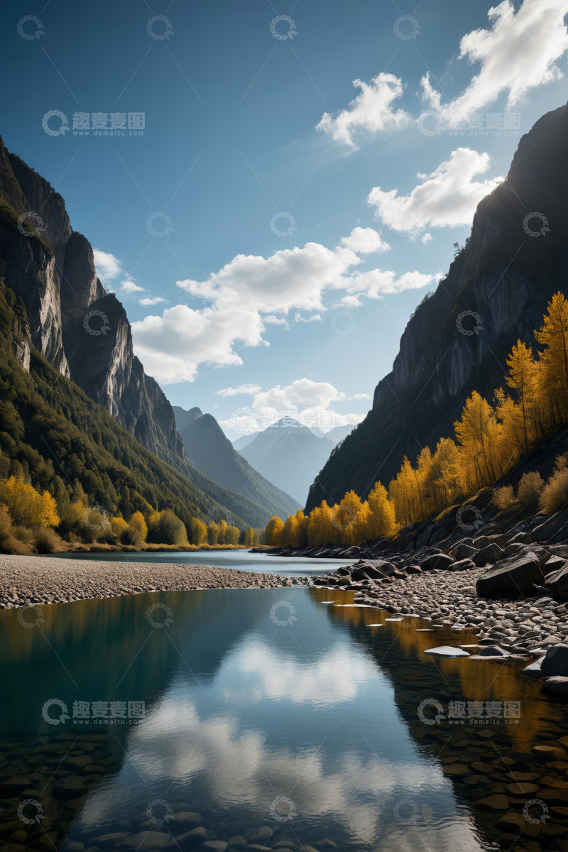 高清大图下载【趣麦麦图】山谷间宁静的河流自然风光